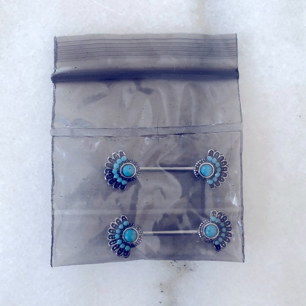 Turquoise Stainless Steel Antiqued Nipple Bars